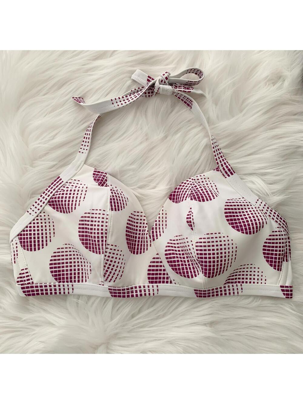 *NWT Flaw Freya Purple White Padded Halter Bikini Top 34D Swim